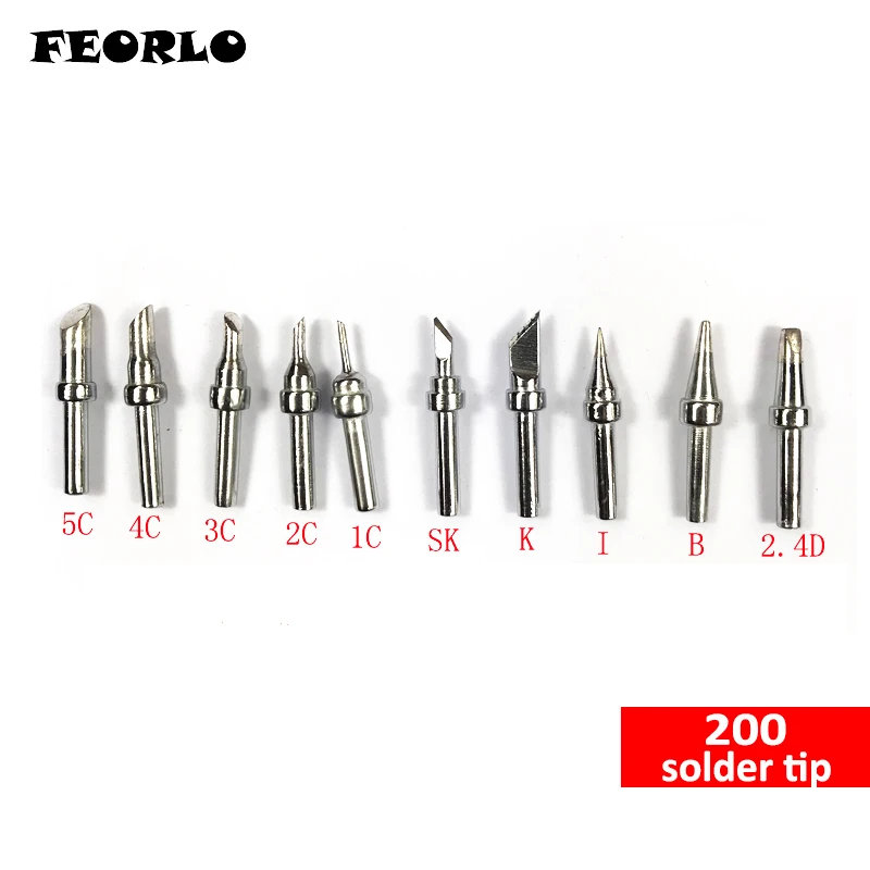 FEORLO 10 шт./лот 200-B, I, K, 2C, 1.6D, 4C, 1.2D, IC, 3C, 2.4D паяльный наконечник для быстрого 203H паяльная станция Diy ремонт