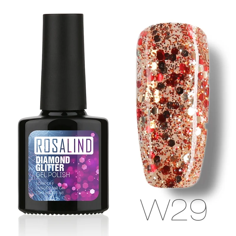 W29 ROSALIND 10 мл Профессиональный отмачиваемый бриллиантовый блеск с ультрафиолетовым свечением светодиодный Гель-лак для ногтей стойкий маникюр УФ-гель для ногтей - Цвет: W29