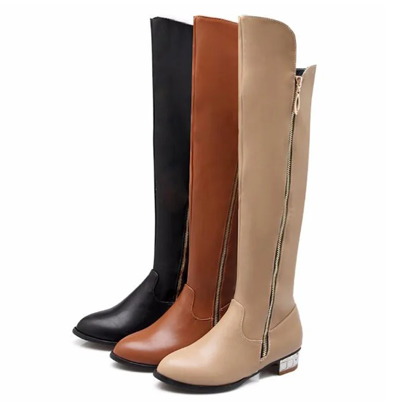 Женские ботфорты 2017 г. осенние модные сапоги Женская однотонная обувь на низком