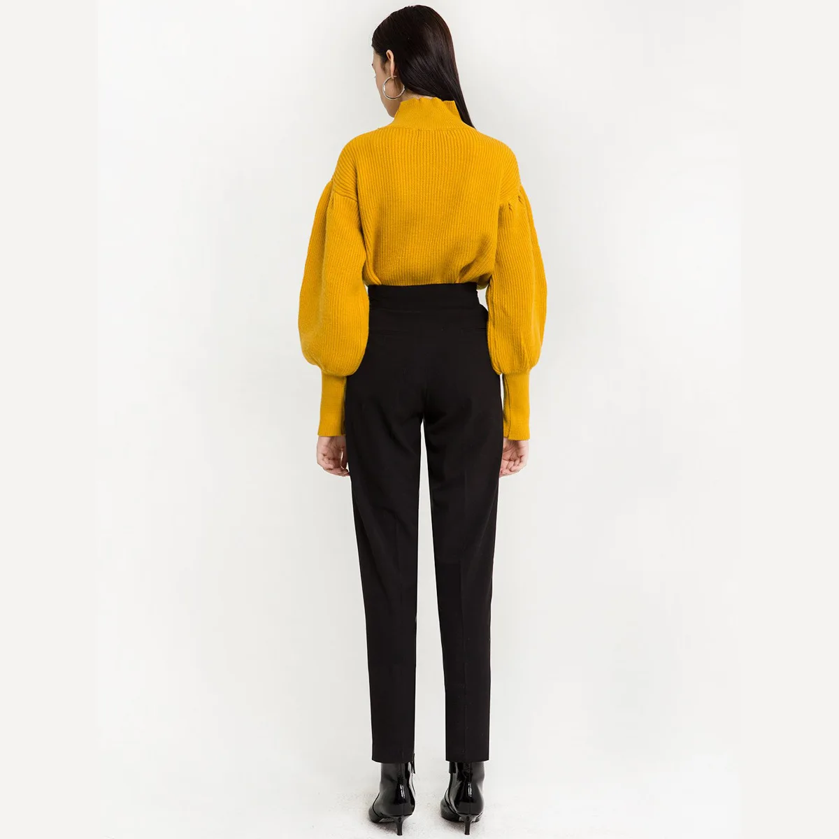 OKOUFEN 2018 Autumn Winter Fashion Concise Sweet Wind Restore Ancient Ways Hubble-bubble Sleeve High Lead Knitting Sweater | Женская