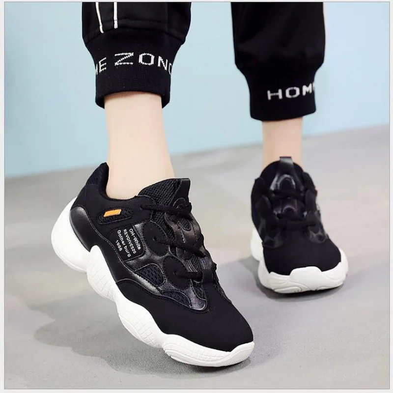 2018 Осенняя модная женская повседневная обувь из искусственной кожи + сетчатая на