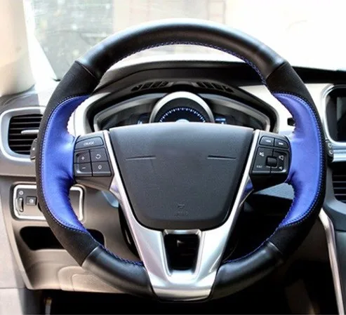 Автомобильный кожаный чехол на руль для volvo xc60 v40 v60 s60, сшитый цветной замшевый чехол, аксессуары для салона автомобиля - Название цвета: XC60 V40 V60 S60