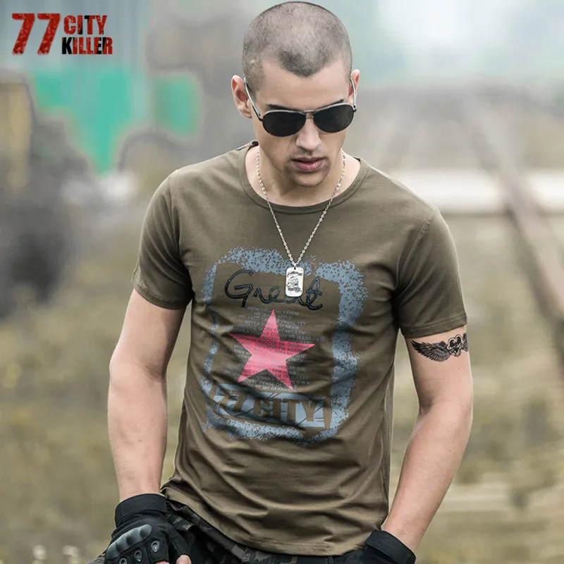 Футболка мужская летняя тактическая с принтом звезд и коротким рукавом|military