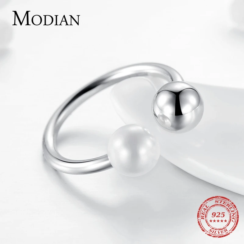 Modian, 925 пробы, серебряные, круглые, модные, прозрачные, жемчужные кольца на палец, Роскошные, очаровательные ювелирные изделия для женщин, серебряное кольцо Anel