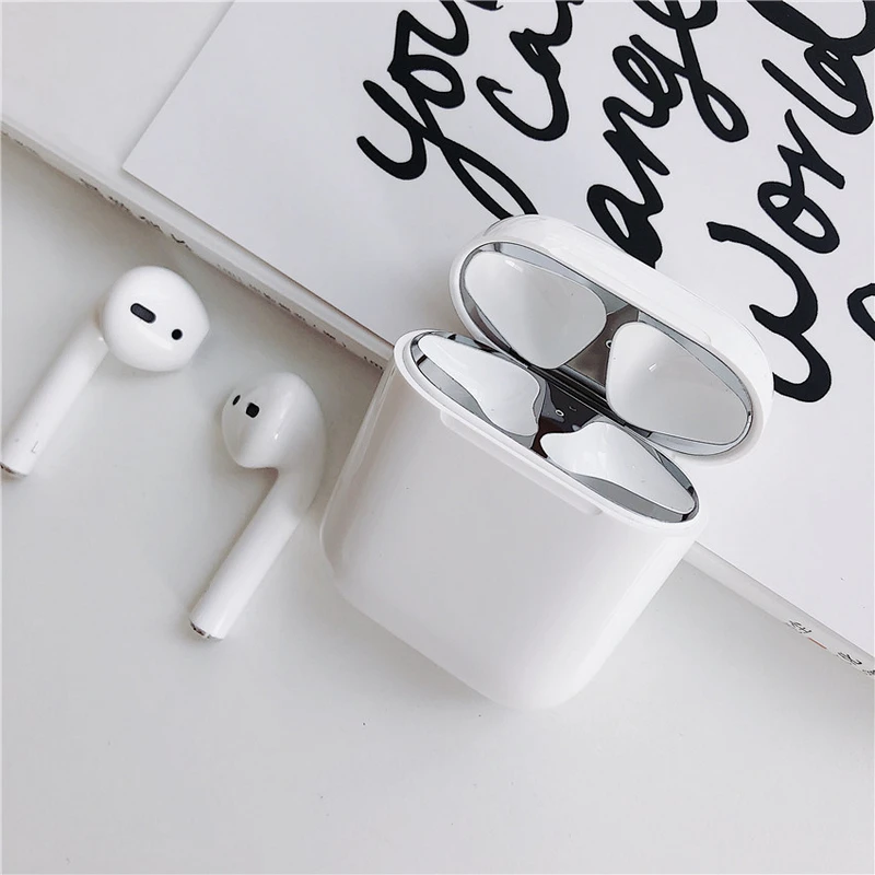 Металлическая Пылезащитная наклейка для Apple AirPods, чехол, аксессуар, защитная наклейка, защита кожи, AirPods, металлические чипы