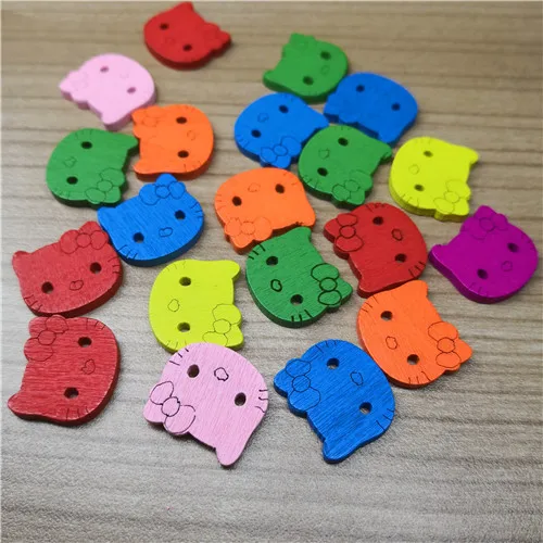 colorful cat head 50 шт. смешанные милые Мультяшные животные деревянные пуговицы 2 отверстия Скрапбукинг ремесла DIY Швейные аксессуары украшения принадлежности - Цвет: colorful cat head