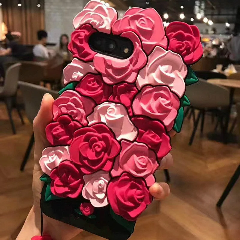 3D милый романтичный чехол для телефона с розами для iPhone XS MAX XR 8 7 Plus 6 6s Plus, мягкий силиконовый роскошный модный бесплатный ремешок