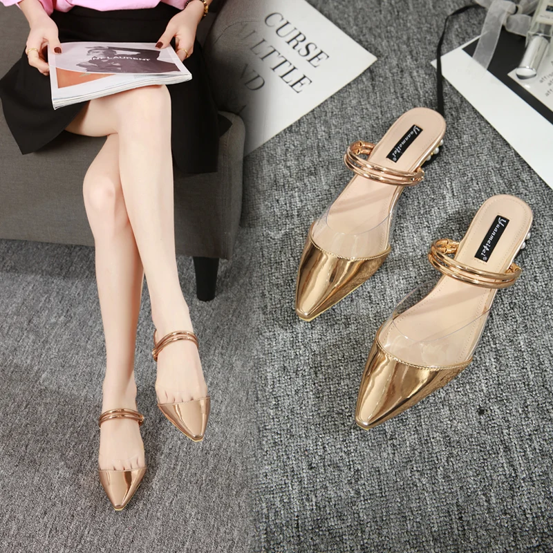 

Pointed Fashion Shallow Thin Belt Low Heel Women's Slippers 2020 New Arrival Casual Wear Slip On NIUFUNI Ladies Sandals Slides