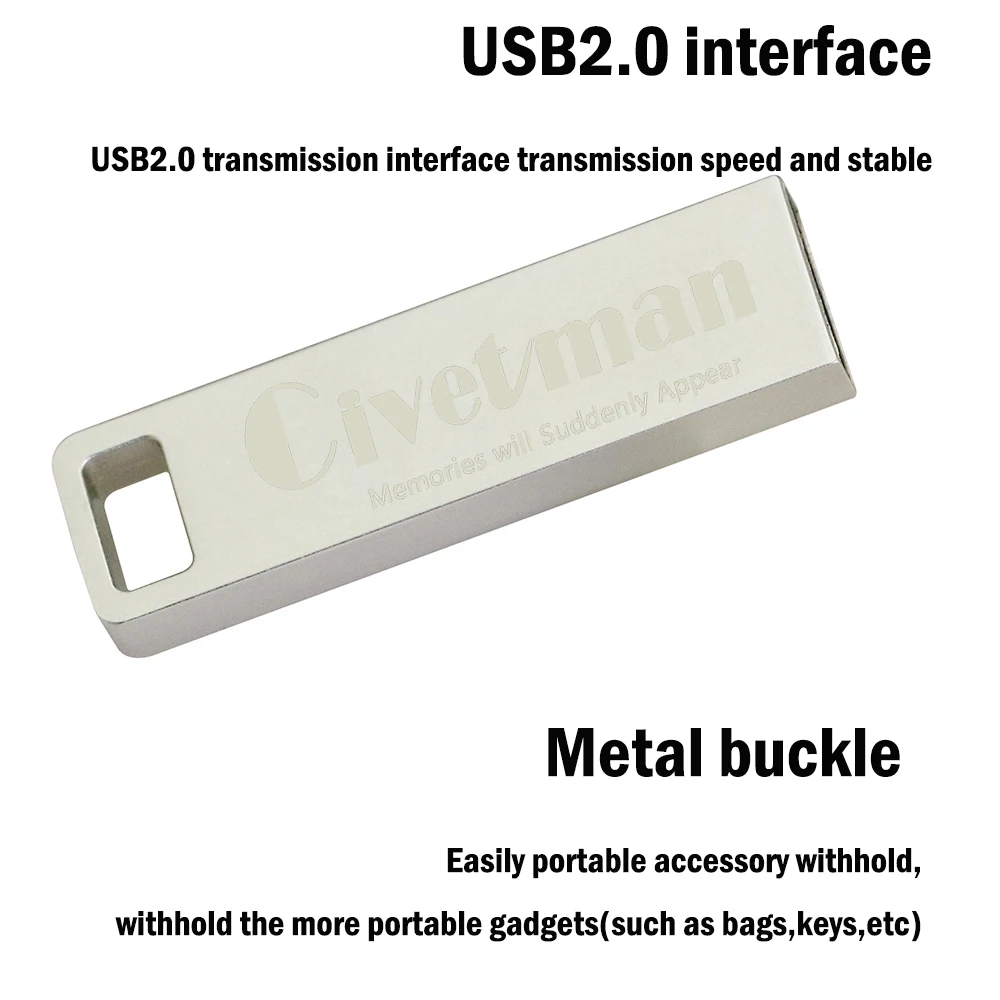 Водонепроницаемый USB флеш накопитель Civetman металлический серебристый флэш