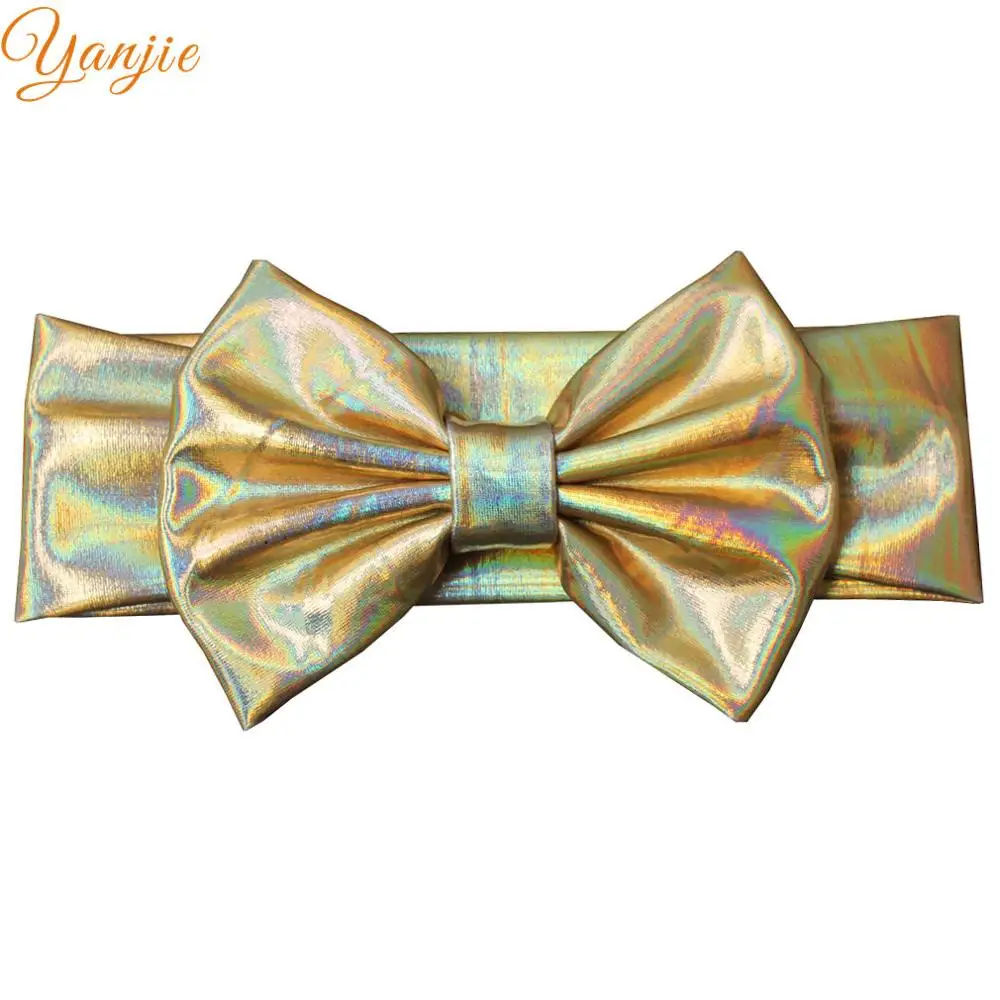 gold iridescent 1 шт.,, 5 дюймов, металлические банты для волос, ободок, эластичный, корейский стиль, аксессуары для волос для девочек, для детей, повязка на голову, аксессуары для волос - Цвет: gold iridescent