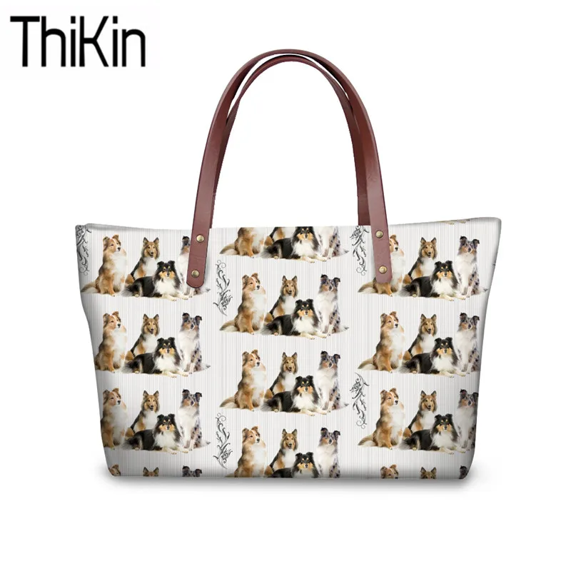 THIKIN милые сумки с принтом Sheltie, женские сверхпрочные сумки на плечо, женская сумка с верхней ручкой, женские ручные сумки-тоут, Sac A Dos