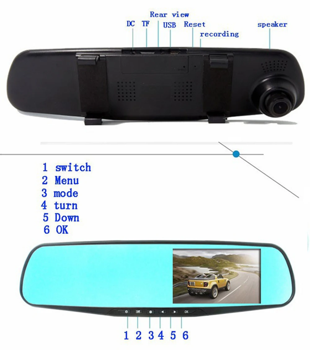 1080P 2 камеры DVR 170 градусов широкоугольный видеорегистратор зеркало заднего вида