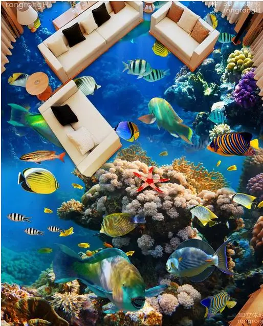 Самоклеящиеся 3d обои для пола тропические рыбы с кораллами гостиной виниловые