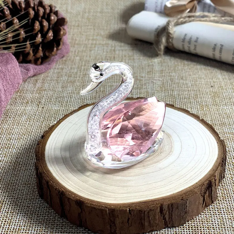 pink 6 цветов, Хрустальная Фигурка Лебедя, стеклянный орнамент, коллекция, алмаз, лебедь, животное, пресс-папье, стол, ремесло, домашний декор, подарки для детей - Цвет: pink