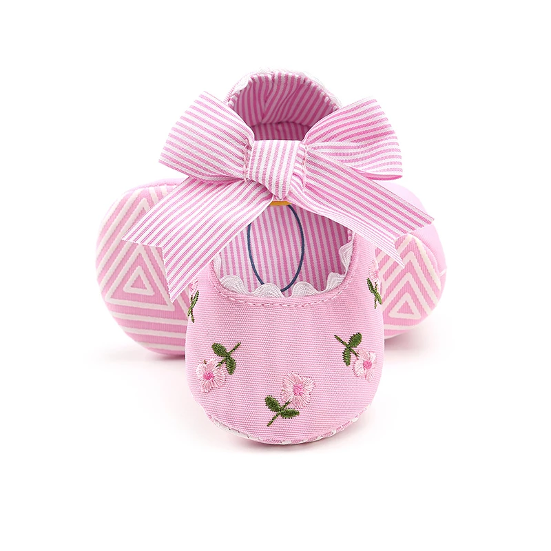 Туфли для новорожденных с вышивкой хлопковая обувь бантом начинающих ходить