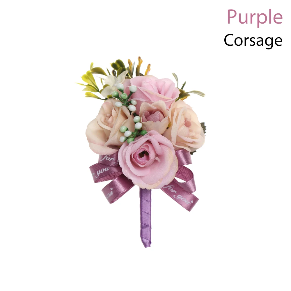 Corsage Purple Новые Красивые свадебные корсажи и брошь-бутоньерка, кружевные листья, корсажи на запястье, свадебные цветы, Свадебная вечеринка - Цвет: Corsage Purple