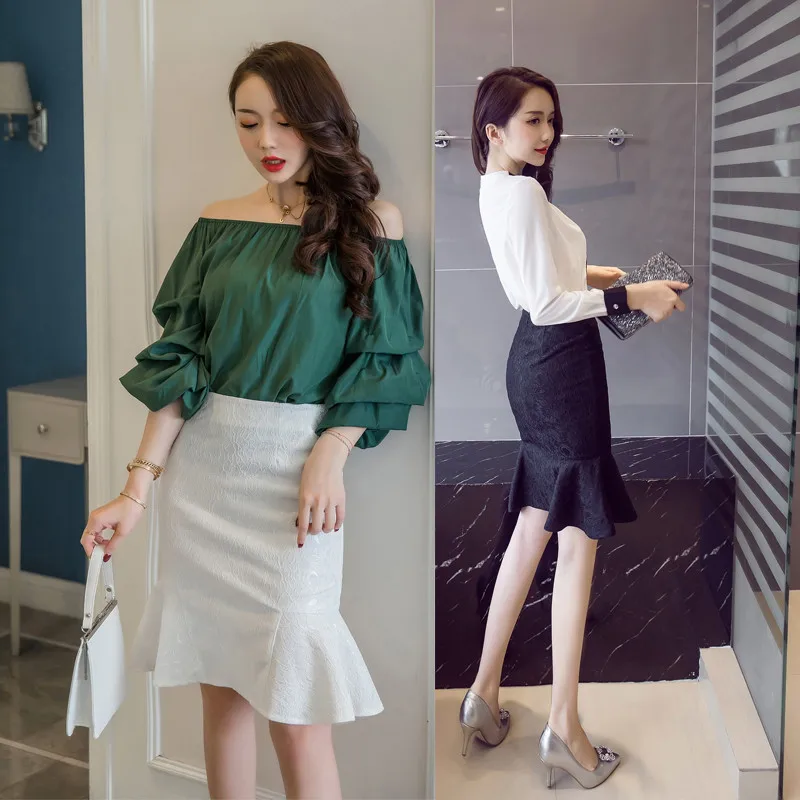 SZMXSS 2018 summer skirt lace wrap hip Short fish tail professional half swallow lotus leaf edge Women's | Женская одежда