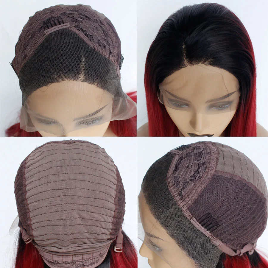 FANXITON Red Wigs Synthetic Lace Front For Black Women Straight Long Cosplay Ombre Glueless Hair | Шиньоны и парики
