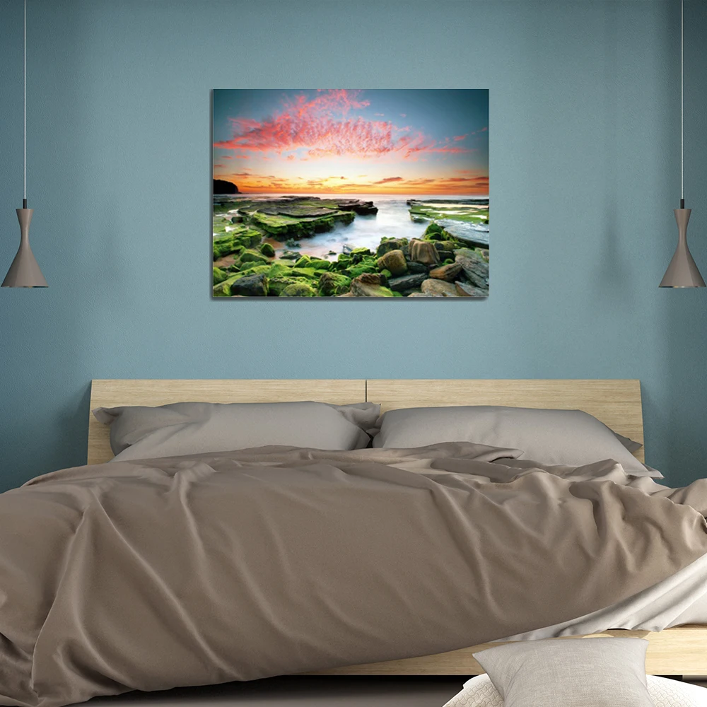Laeacco Wonderland Rosy Cloudy Scenery Decor Canvas Oil Painting Pictures For Bedroom Living Room Home Wall Art No Frame | Дом и сад
