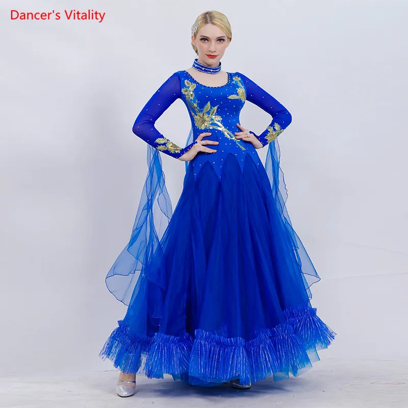 

Luxury Sequins Embroidery Ballroom Dance Dress 2019 New Adult Big Swing Dress Women Latin Waltz Tango Dance Performance Costumes