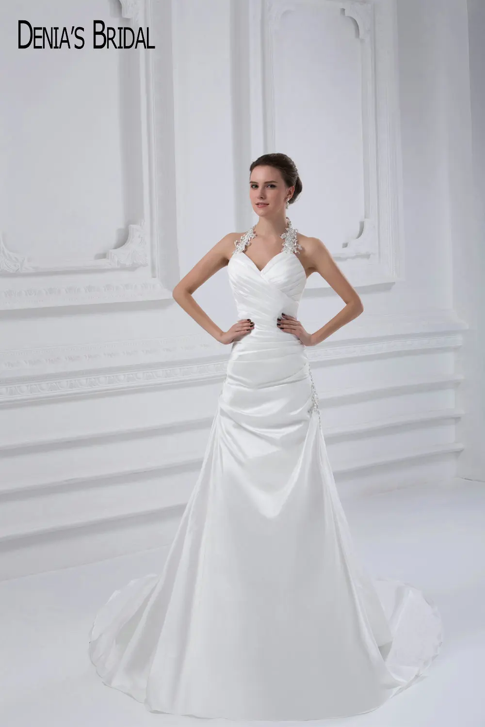 2017 платье А-силуэта с лямкой на шее кружевное Многоуровневое длина до пола |