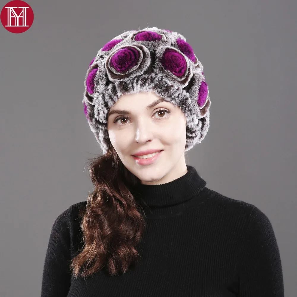 100% настоящий мех кролика вязаные шапки бини зимние шапки! Новая зимняя мода для
