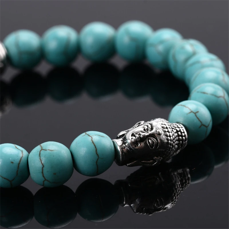 Men's Strand Bracelets Lava Natural Gem Stone Head Buddha Beaded Elastic Bracelet Fashion UNISEX for Men Women | Украшения и
