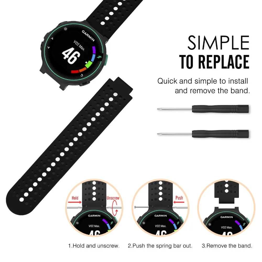 Силиконовый черный ремешок для смарт-часов Garmin Forerunner 230/235/235Lite/220/620/630/735XT синий