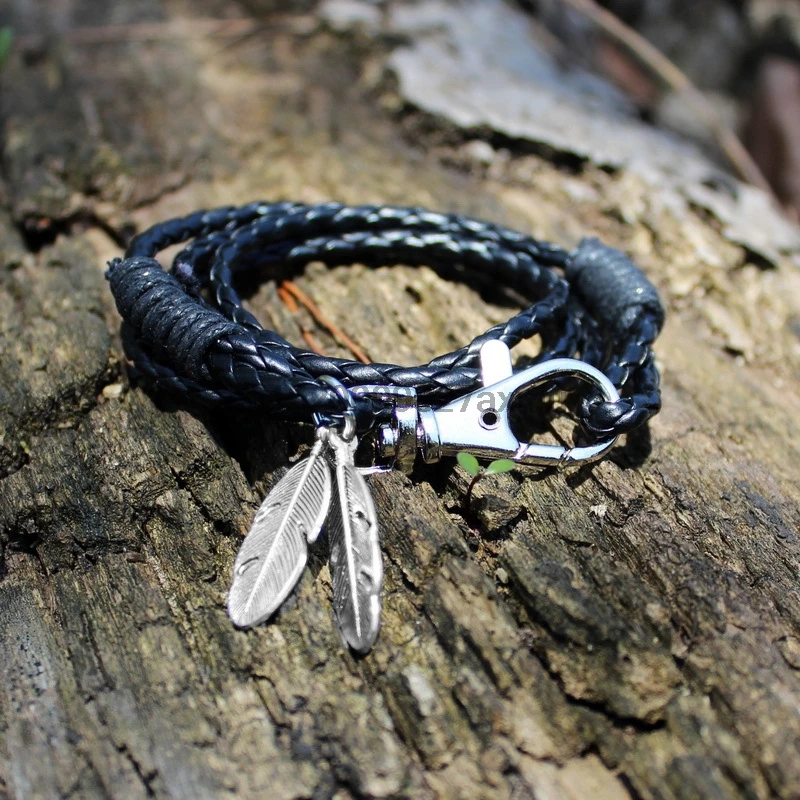 100 шт. оптовая продажа Модные украшения Leather Charm дружба Браслеты Перо браслет для