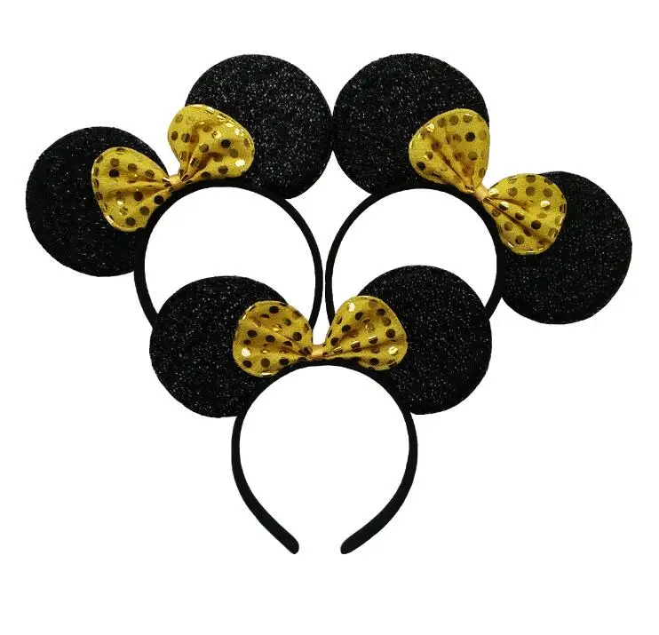 Golden Bows 1 шт., аксессуары для волос, уши Минни/Микки, однотонная черная и цветная повязка на голову с бантиками для мальчиков/девочек, для празднования дня рождения - Цвет: Golden Bows