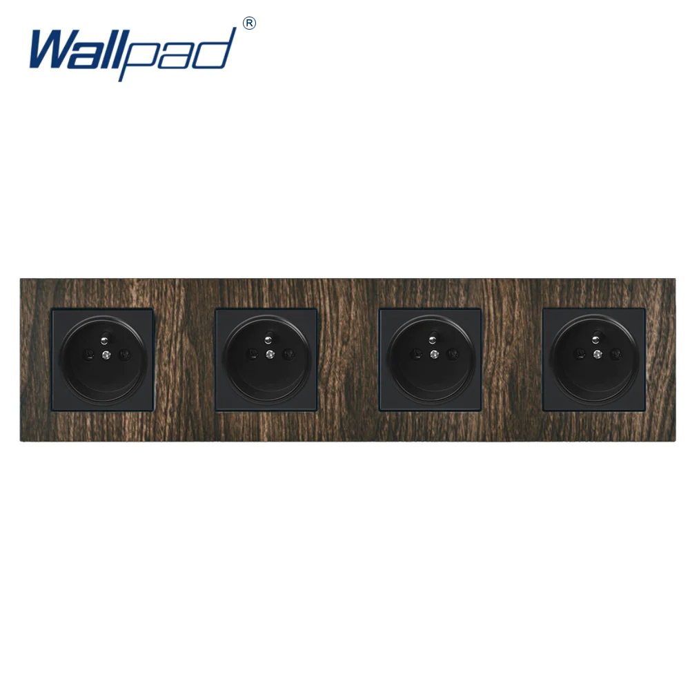 4 French Socket Тройная французская розетка настенная панель алюминиевая атласная металлическая рамка дерево 3 французская розетка AC Розетка настенная пластина 258*86 мм - Тип: 4 French Socket