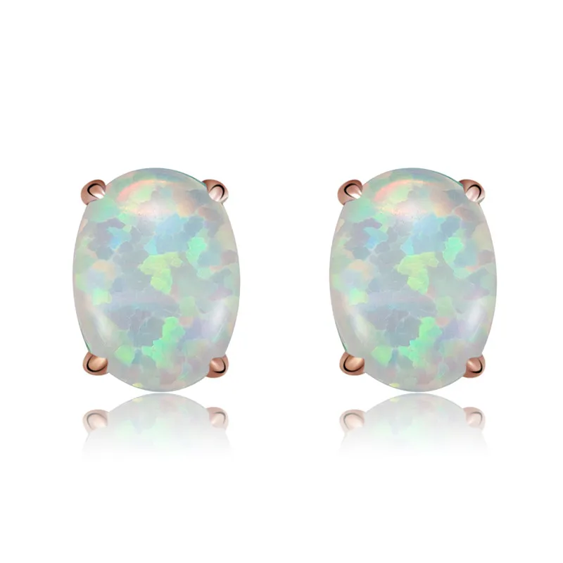 rose gold ROXI 6*8 мм овальные цветные/синие огненные опаловые серьги-гвоздики для женщин, белые/розовое золото, ювелирные изделия, милые серьги, серьги в виде Букле д 'Орель - Окраска металла: rose gold