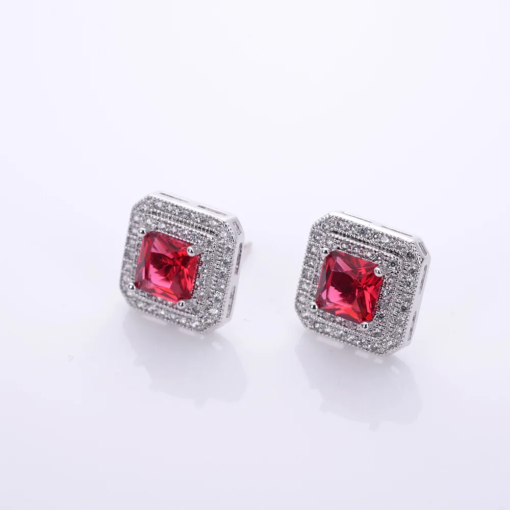 Квадратные серьги из серебра 925 пробы голубые зеленые красные модные циркониевые