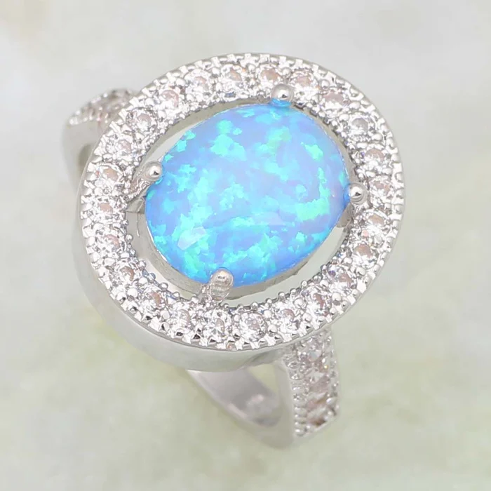 Роскошное Сверкающее модное голубое обручальное женское кольцо с опалом