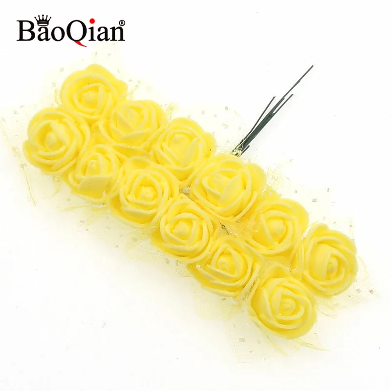 Yellow 144 шт./пакет 2 см мини пены розы Искусственные цветы букет свадебный цветок украшения Скрапбукинг многоцветный искусственный цветок Роза - Цвет: Yellow