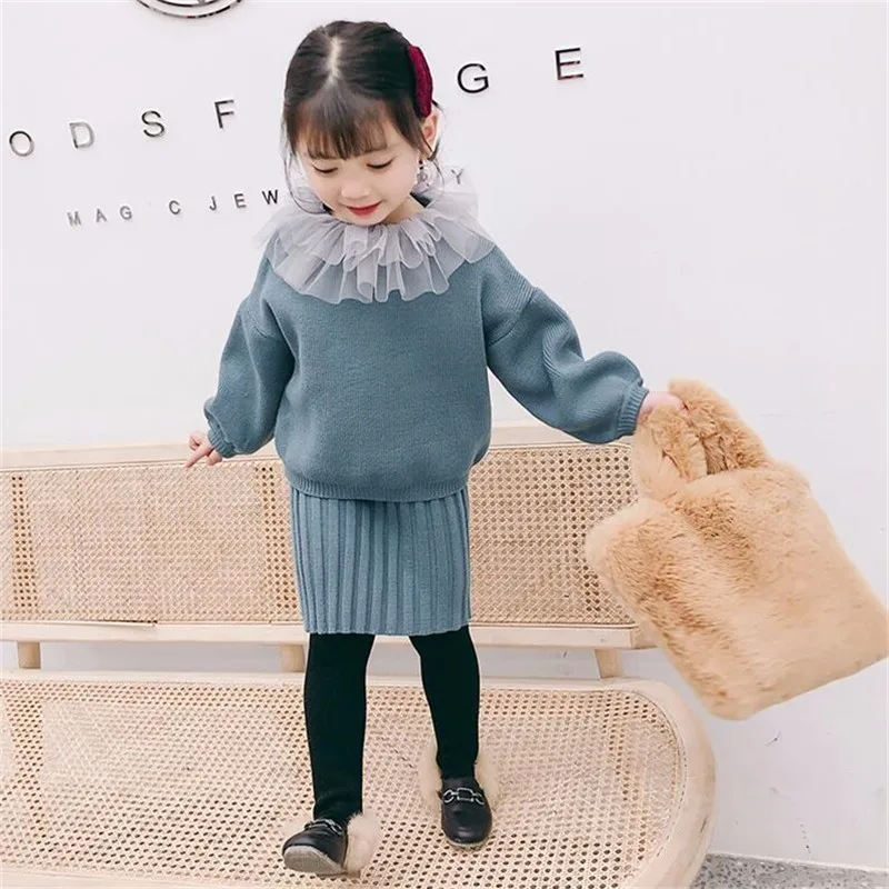 LILIGIRL/комплект вязаной одежды высокого качества для девочек, г. Новая Детская куртка из водного бархата кашемировое платье для детей, осенний костюм из 2 предметов