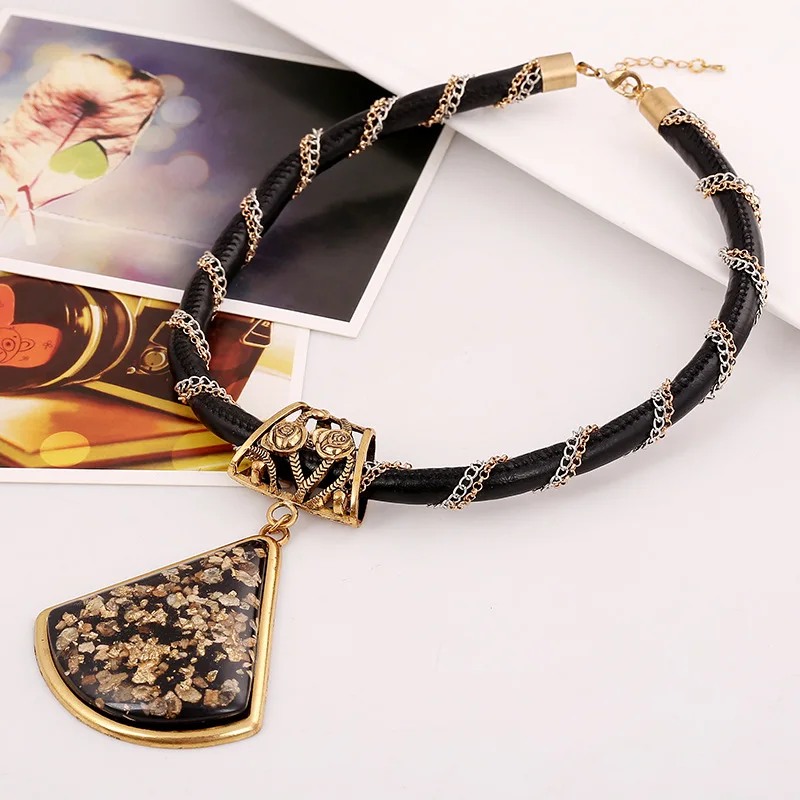 LZHLQ винтажные резные геометрические ожерелья с подвеской из смолы модные цепочки