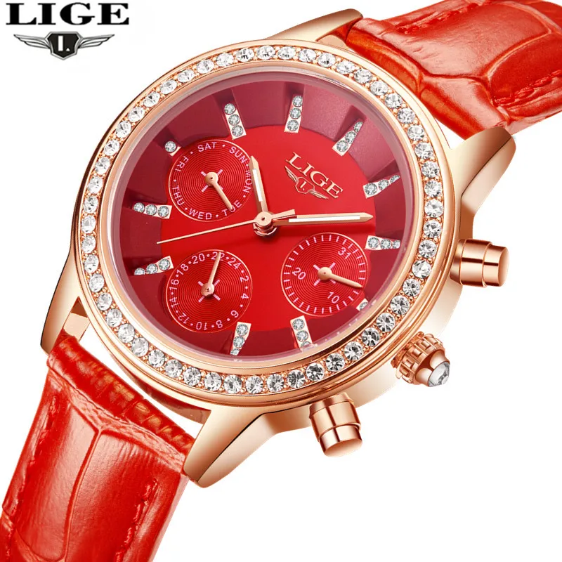 Relogio feminino, женские часы LIGE, роскошный бренд, для девушек, кварцевые часы, на каждый день, кожа, женское платье, часы, женские часы, Montre Femme