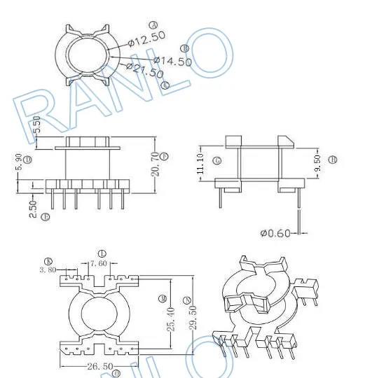 PQ2620 thru hole высокочастотный трансформатор bobbin TDG PC40 Магнитный ферритовый сердечник