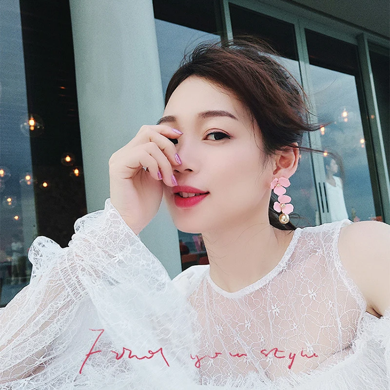 4 вида цветов Двойная покраска в форме цветка серьги-капли золотой шар с длинной