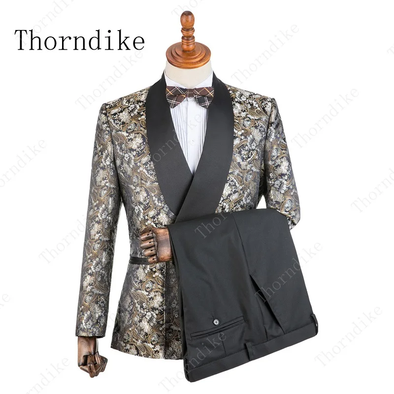 Мужские костюмы Thorndike Terno Masculino Новое поступление черный цветочный принт комплект