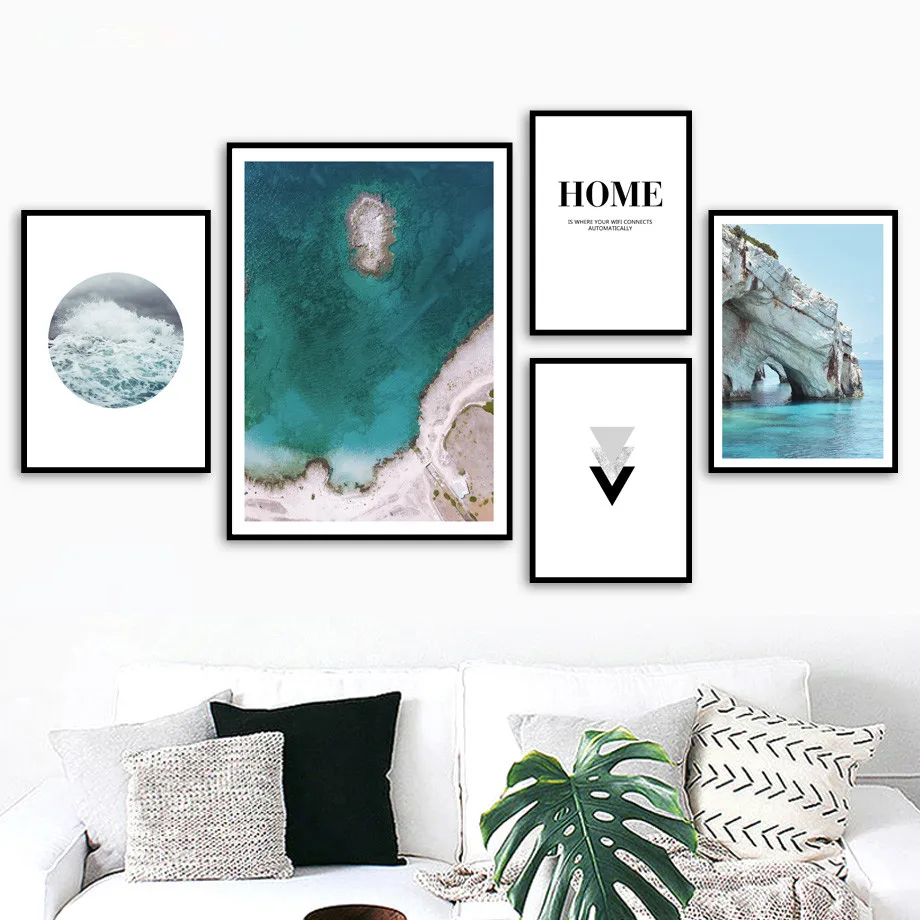 Gohipang синий океан морской пляж Горный пейзаж настенная живопись на холсте