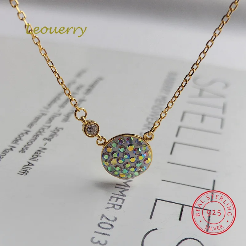 

Leouerry Coin Pendant Necklace Fashion Colored Rhinestone Pendant Clavicular Chain for Women 925 Sterling Silver Jewelry Gift