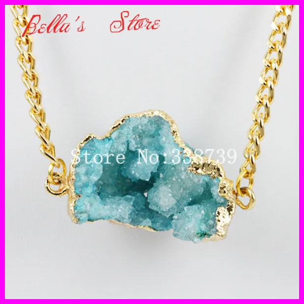 1 шт. синий кристалл природа Druzy Geode каменные подвесные украшения ожерелье форма