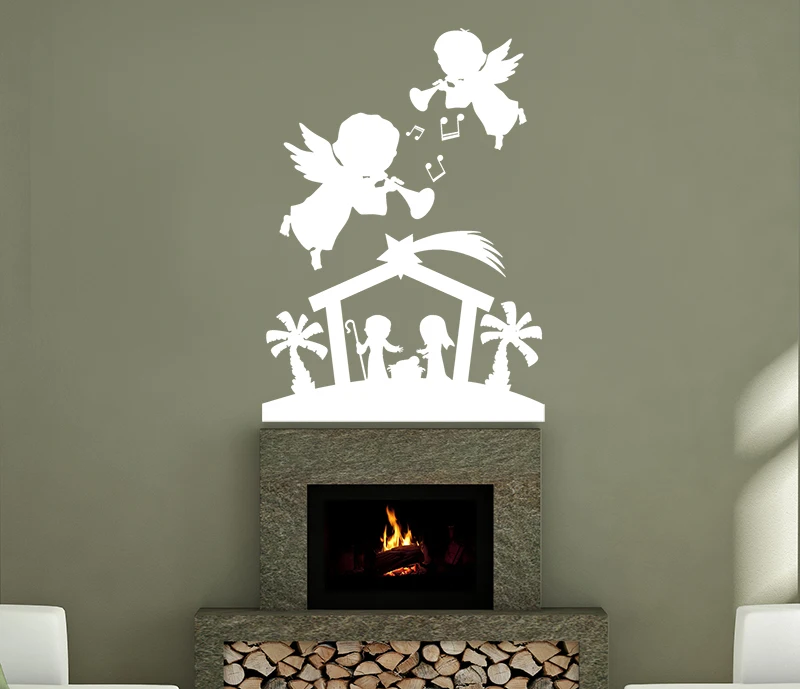 Счастливого Рождества сцены с ангелами настенная наклейка декор XMAS981|wall sticker