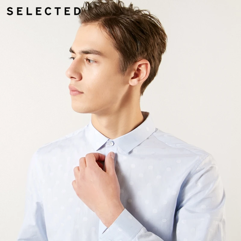 Мужская Облегающая рубашка в горошек с длинными рукавами 100% хлопок 419105565 | одежда