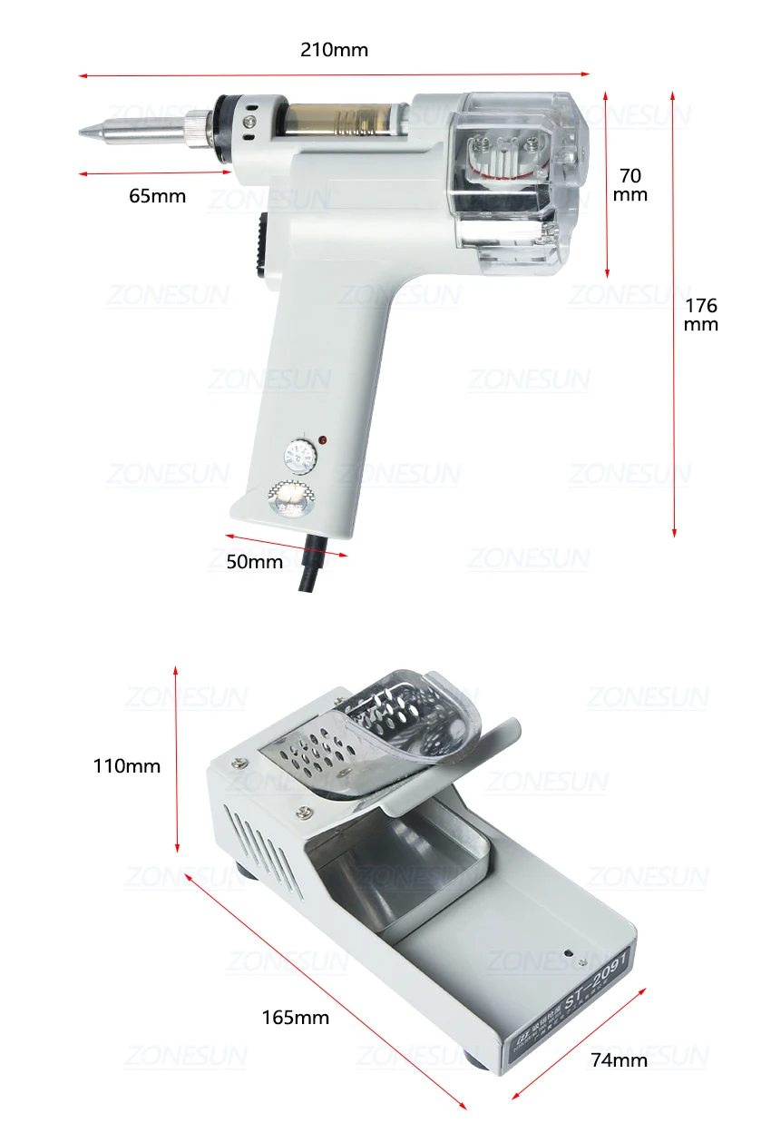 ZONESUN Electric Vacuum Double Desoldering Pump Solder Sucker Tin Suction Gun Powerful Tin Removal Tool