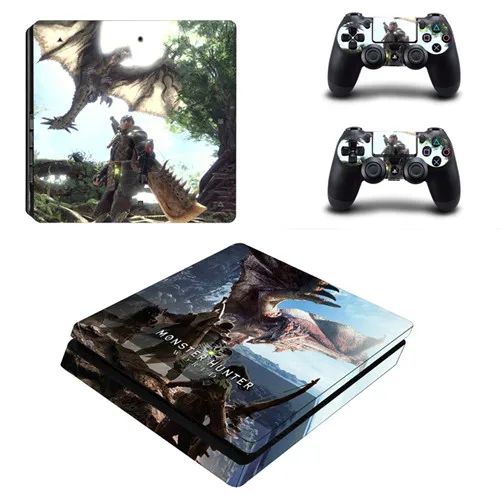 Монстр мир Охотник PS4 тонкая кожа Наклейка для sony playstation 4 консоли и 2 контроллера кожи PS4 тонкий стикер винил - Цвет: YSP4S-1724