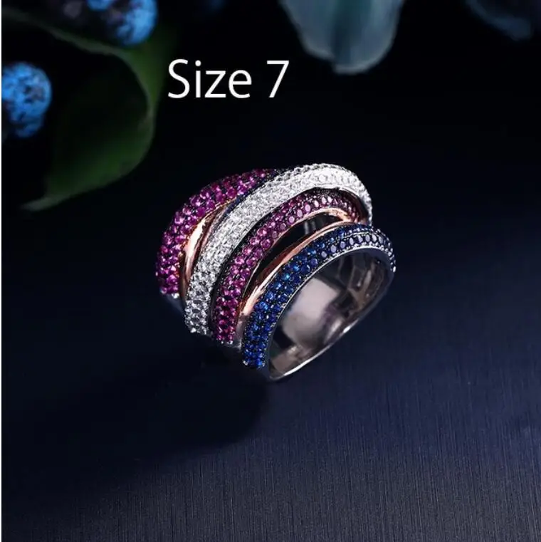 pink size 7 Модные кольца, кубический циркон, микро проложенный набор, полный размер, кольцо, медное основание для женщин, подарок, вечерние ювелирные изделия - Цвет основного камня: pink size 7