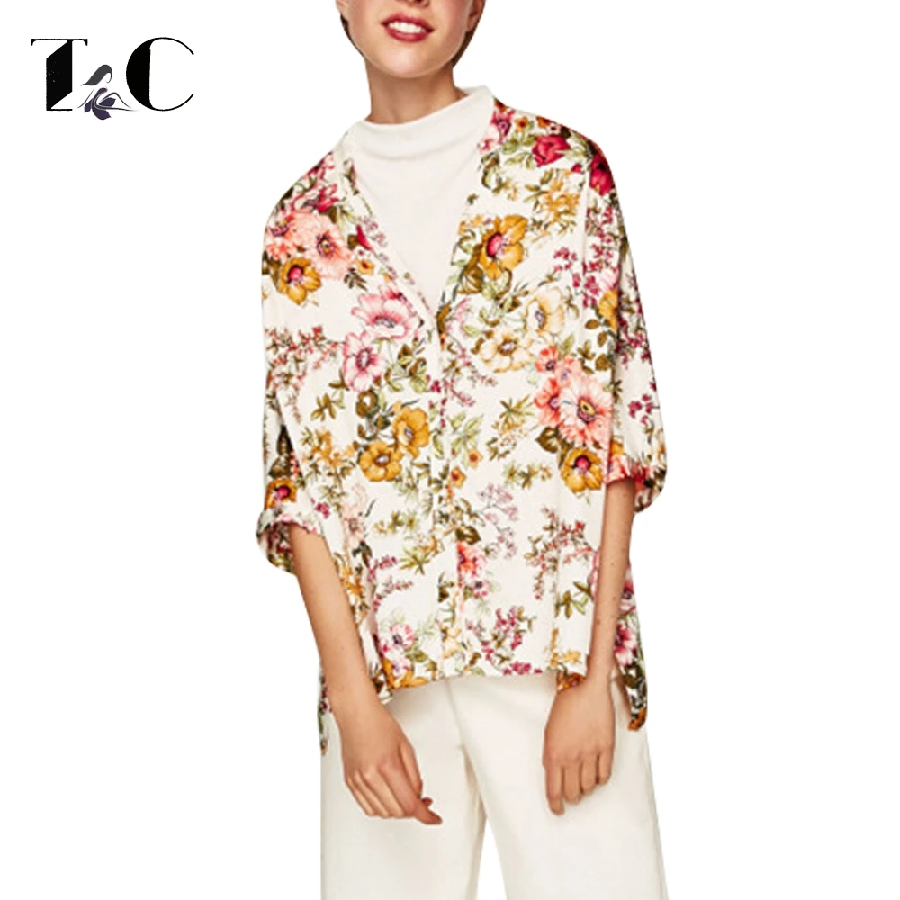 Фото TC Women Floral Printed Blouses V-neck Casual women 2017 Summer Shirts Feminino Blousas TC Women Floral Printed Blouses V-neck Casual women 2017 Summer Shirts Feminino Blousas